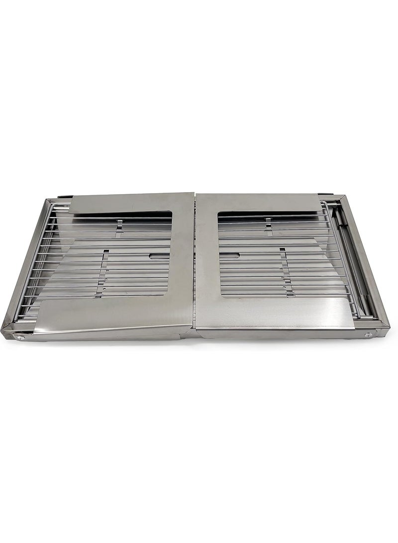 Portable and foldable charcoal barbecue grill made of stainless steel, silver - Image 2